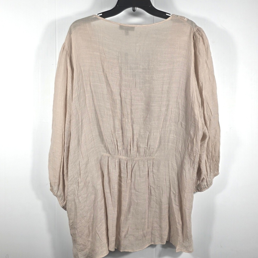 Spense Woman Latte Beige Crochet Lace Trim V-Neck Gauze Blouse 3X NWT - Picture 5 of 8